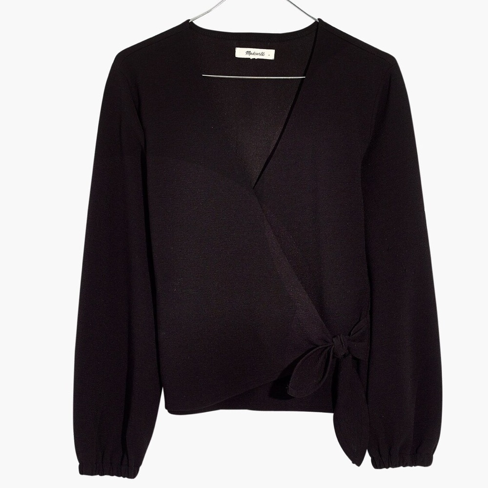 Madewell Texture & Thread Crepe Wrap Top in True Black - Size XXS - Picture 5 of 5
